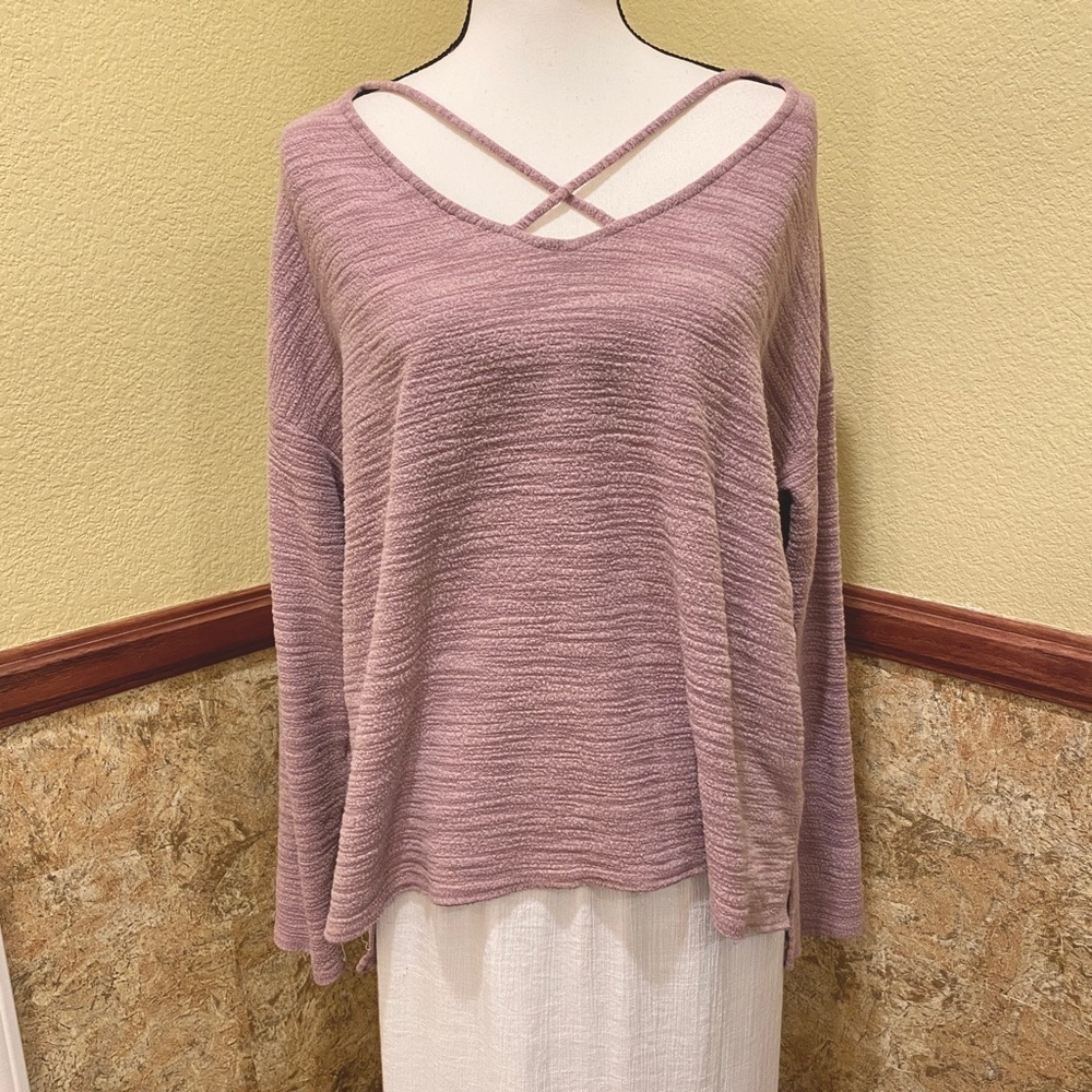 American Eagle Soft Cozy Stretchy Top Blouse Mauve Criss Cross Front Size Large